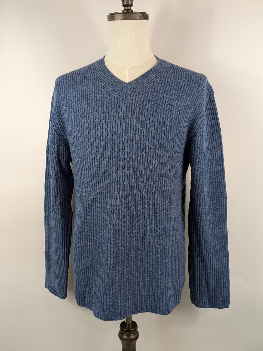 Banana Republic Mens L Sweater 100% Fine Merino Wool Blue Long Sleeve Pullover